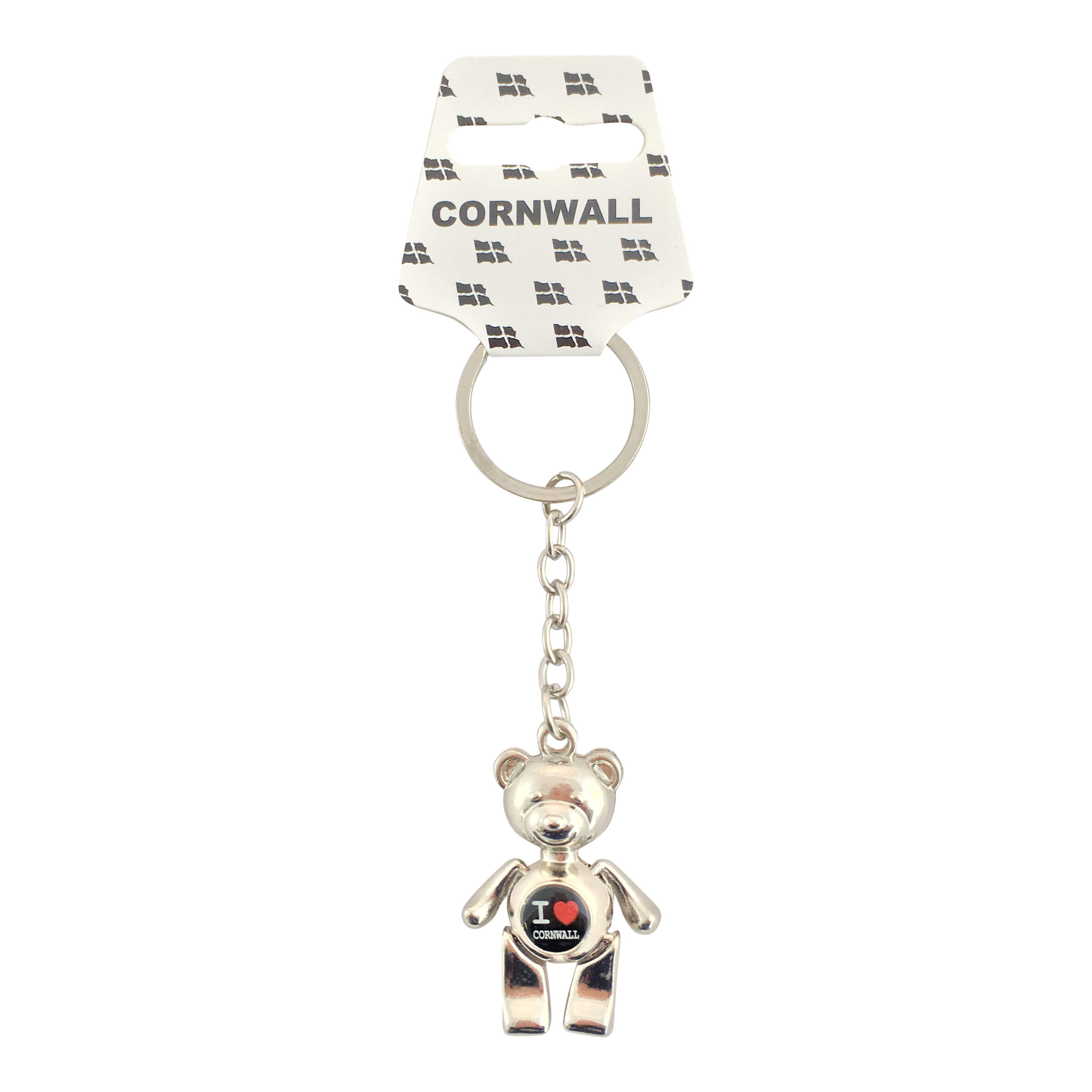 I Love Cornwall Teddy Metal Keyring