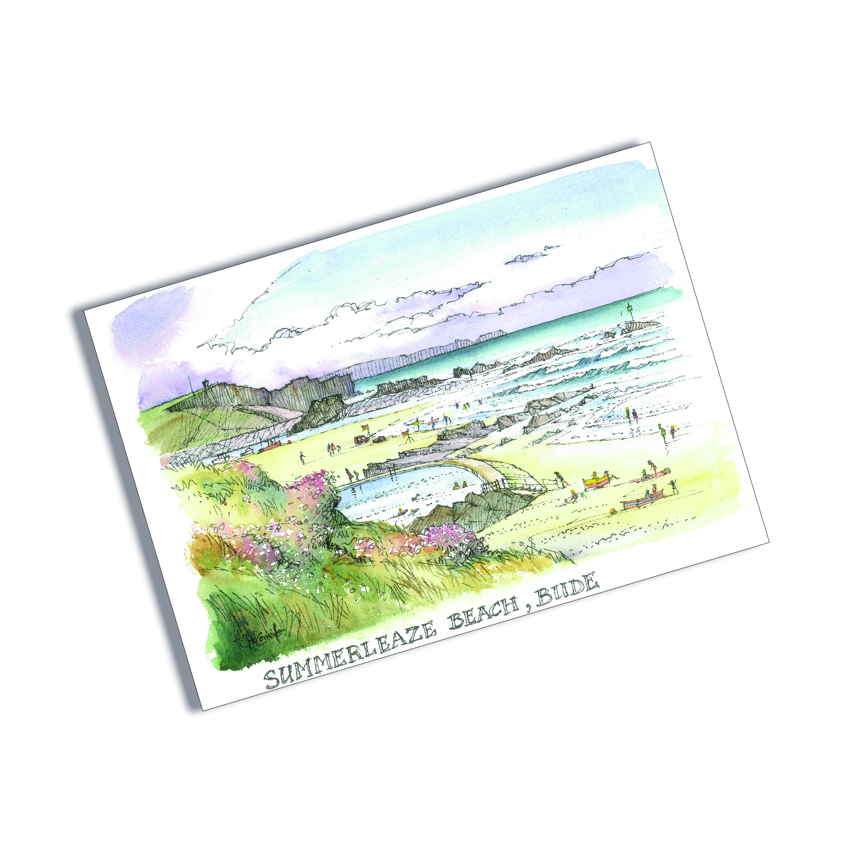 Tin Plate Magnet Summerleaze Beach Bude Watercolour