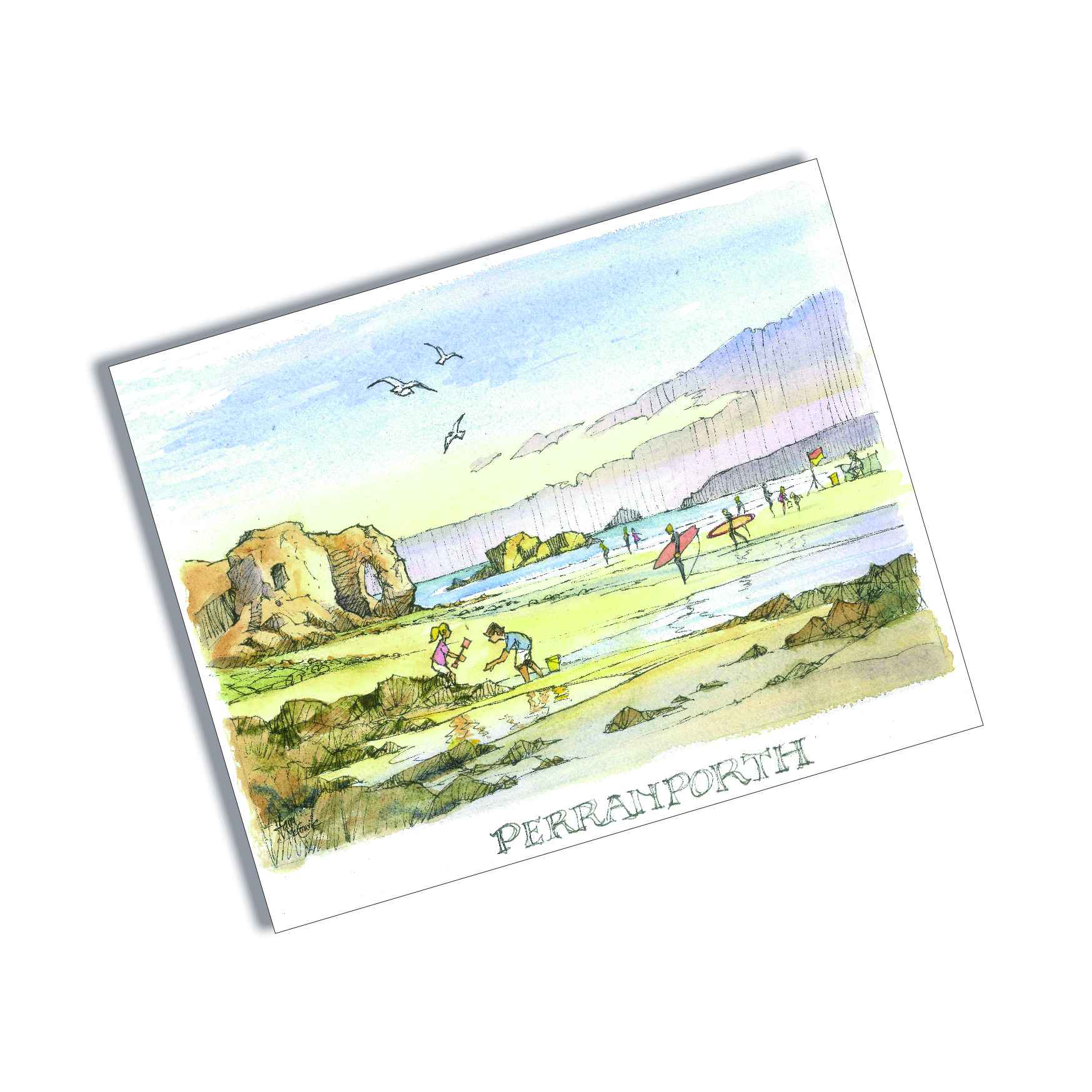 Tin Plate Magnet Perranporth Beach Watercolour