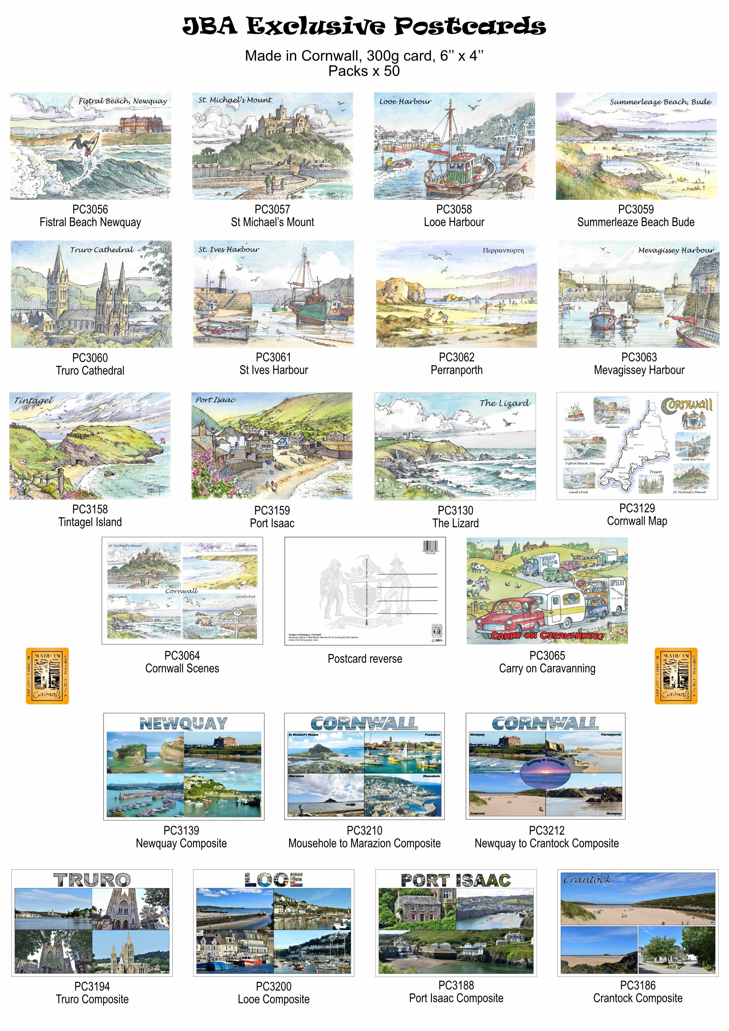 Cornwall 6''x4'' Postcards