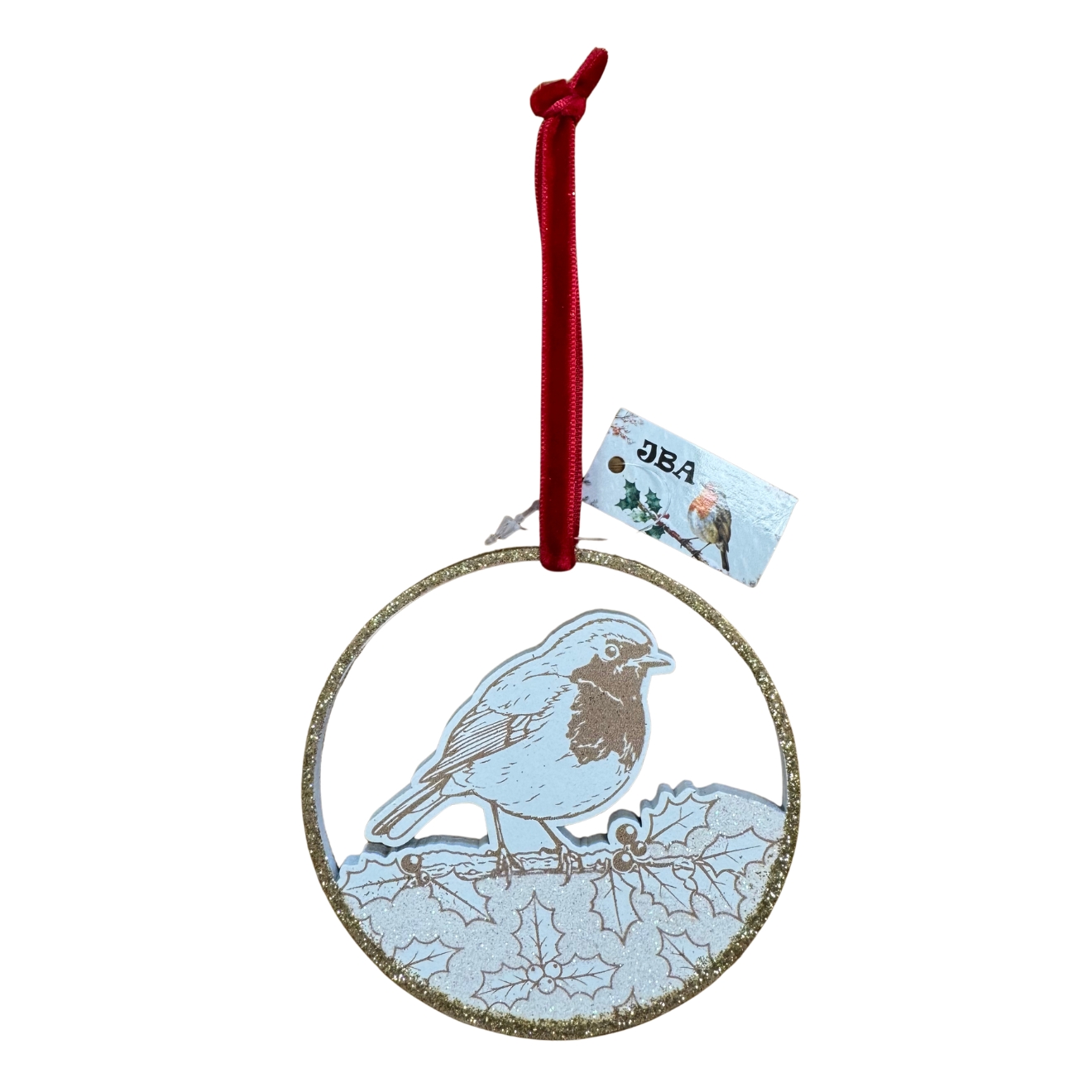 Robin 2 sided mdf glitter bauble