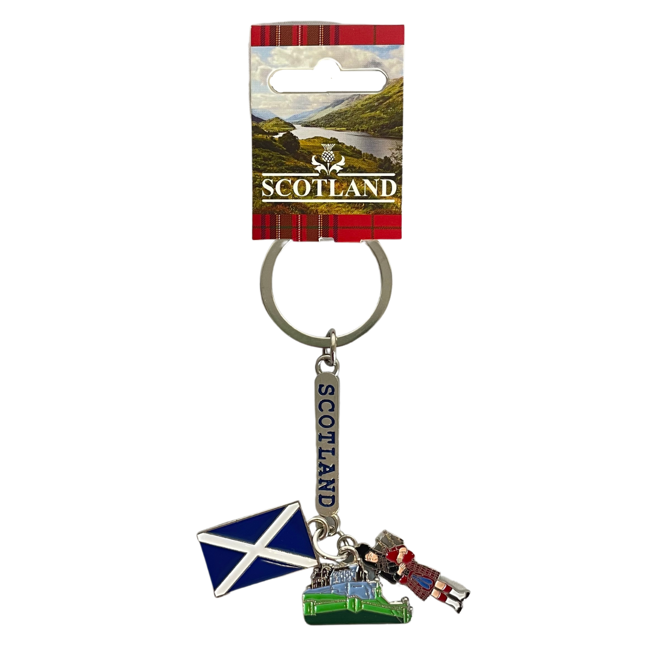 Scotland Flag Castle and Piper Metal Charm Keyring